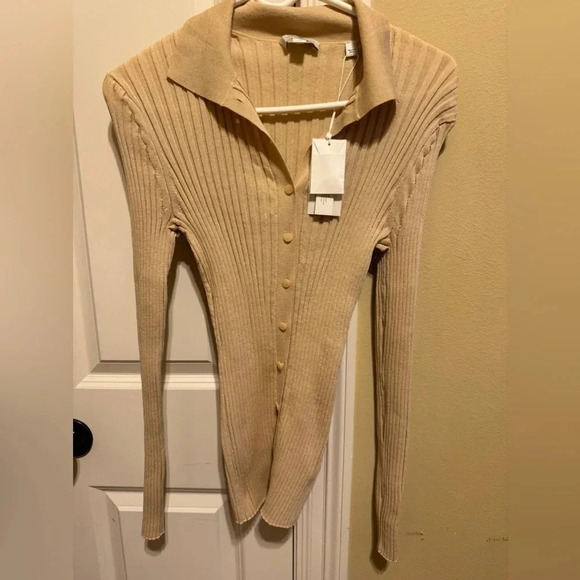 Vince Ribbed Collar Cardigan Sz L - Picture 2 of 8